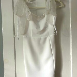 Lulu's White Pleated Sheath Mini Dress with Flutter Cap Sleeves